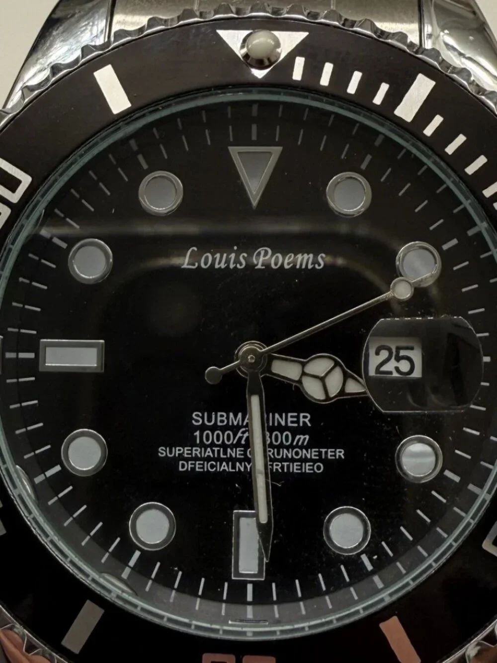Louis Poems Diver Black Dial Men's Steel 43mm Date Quartz Watch NEW